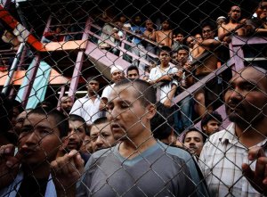 Illegal immigrants in a detention centre